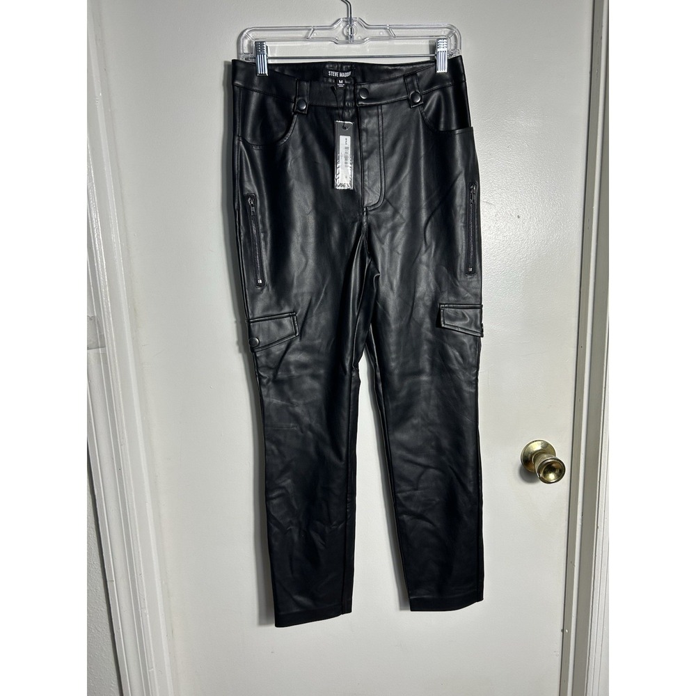 Steve Madden Vegan Leather Utility Cargo‎ Pants in Black  Moto Cyber Punk Sz M